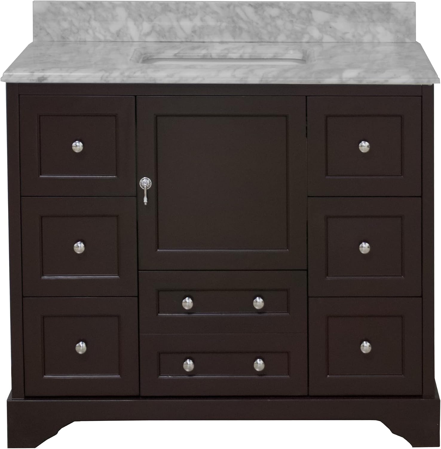 Kitchen Bath Collection Madison 42-inch Bathroom Vanity (Carrara/Chocolate): Includes Chocolate Cabinet with Authentic Italian Carrara Marble Countertop and White Ceramic Sink