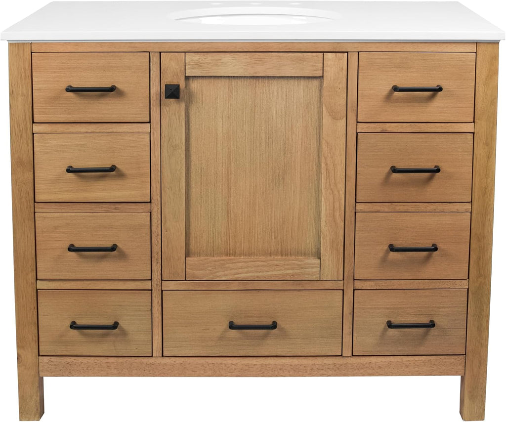 Kitchen Bath Collection 42-inch Bathroom Vanity (Blonde/White): Modern, 5-Drawer, 1-Door, Freestanding, Engineered Stone Countertop, White Ceramic Sink