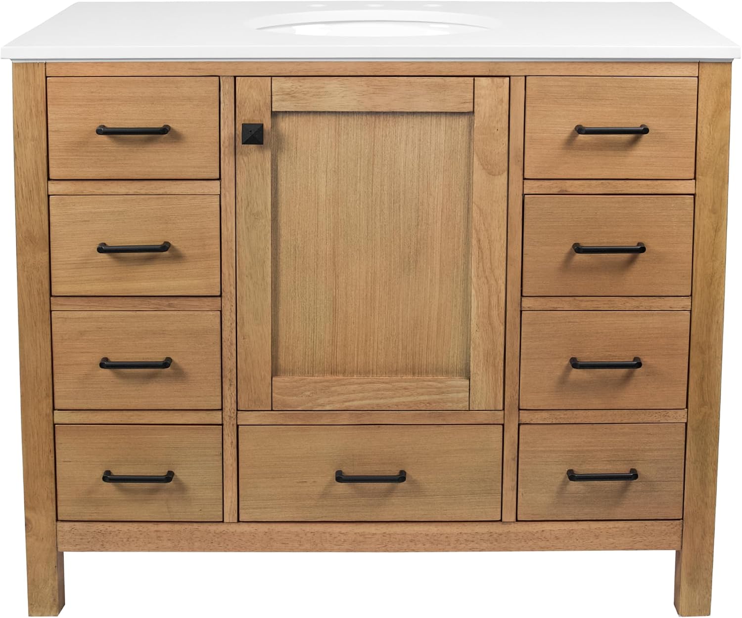 Kitchen Bath Collection 42-inch Bathroom Vanity (Blonde/White): Modern, 5-Drawer, 1-Door, Freestanding, Engineered Stone Countertop, White Ceramic Sink