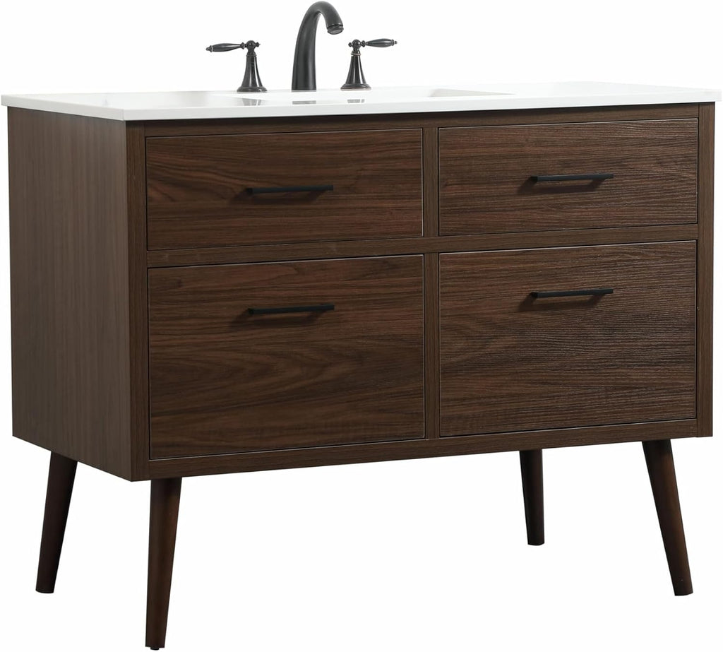 42' Bathroom Vanity, Engineered Wood (MDF/Laminate), Brown/Dark Wood