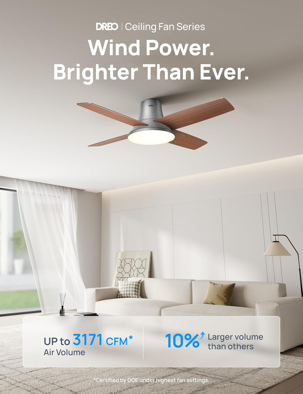 DREO Ceiling Fans with Lights and Remote, 44 inch Low Profile Sliver Ceiling Fan, Reversible, 5CCT, 6-Level Dimmable, 6 Speeds Bedroom Ceiling Fan, Quiet, Easy to Install, Timer, Flush Mount