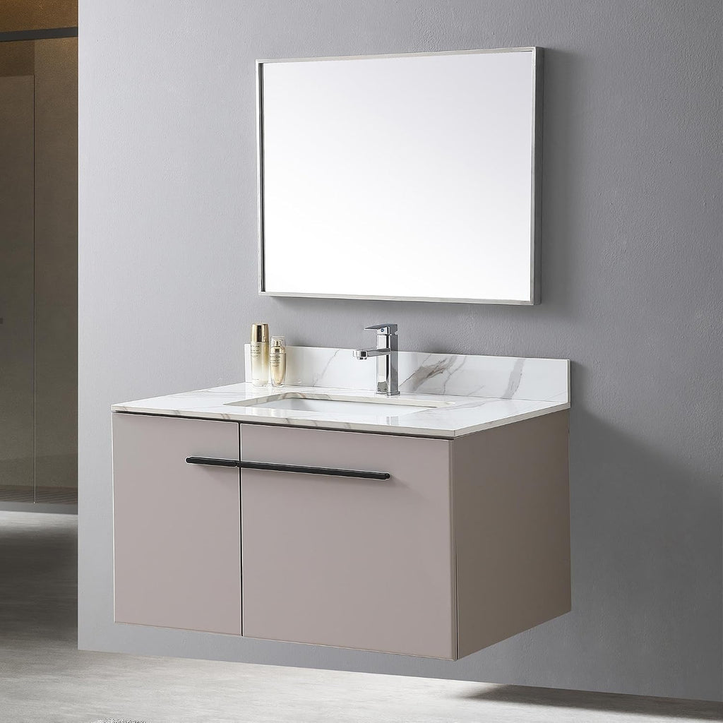 37' Bathroom Vanity Top with Ceramic Undermount Sink & Backsplash,Carrara Gold Sintered Stone Counter Top, Single Hole Vanity Sink Top