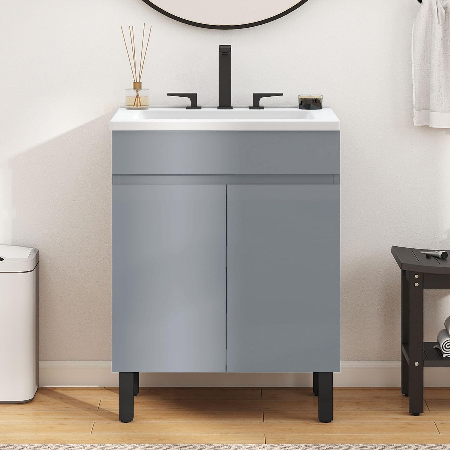YITAHOME 24 Inch Bathroom Vanity with Sink, Bathroom Cabinet Vanity for Small Space, Freestanding Storage Bathroom Vanity with 2 Soft Closing Cabinets, Grey