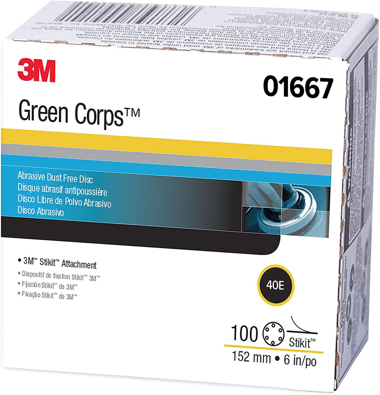 3M Green Corps Stikit Production Disc Dust Free, 01667, 6 in, 40, 100 discs per carton