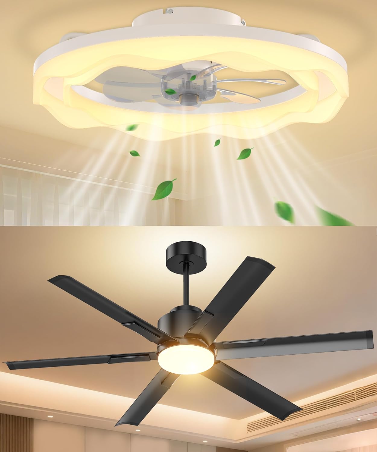 JAYNLT 20'' White and 72'' Black Ceiling Fans with Lights for Bedroom Living Room