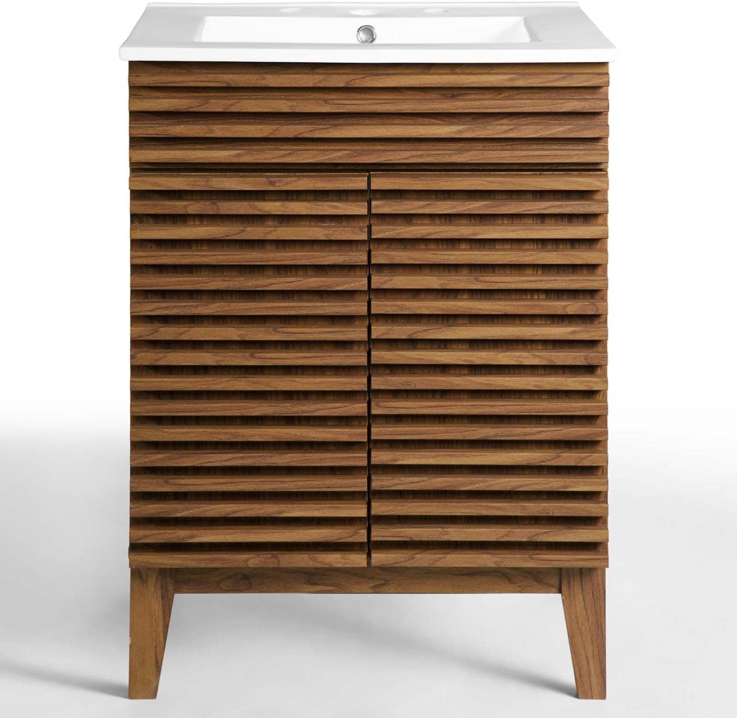 Modway Render Mid-Century Bathroom Vanity With Sink in Walnut White,24 Inch