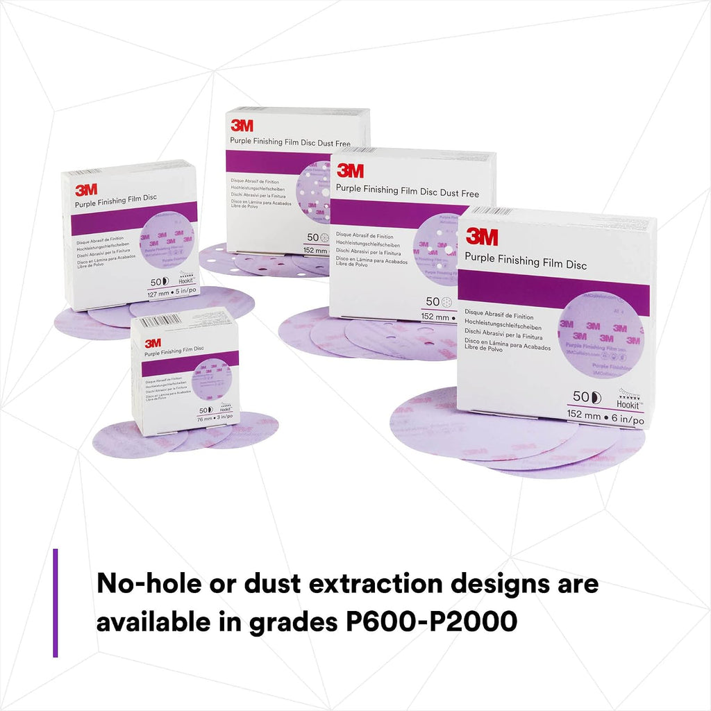 3M Hookit Purple Finishing Film Abrasive Disc 34782, 6 in, 1000+ Grade, 50 Pack, Clear Coat Sanding, Paint Finishing, Defect Removal, Long Lasting