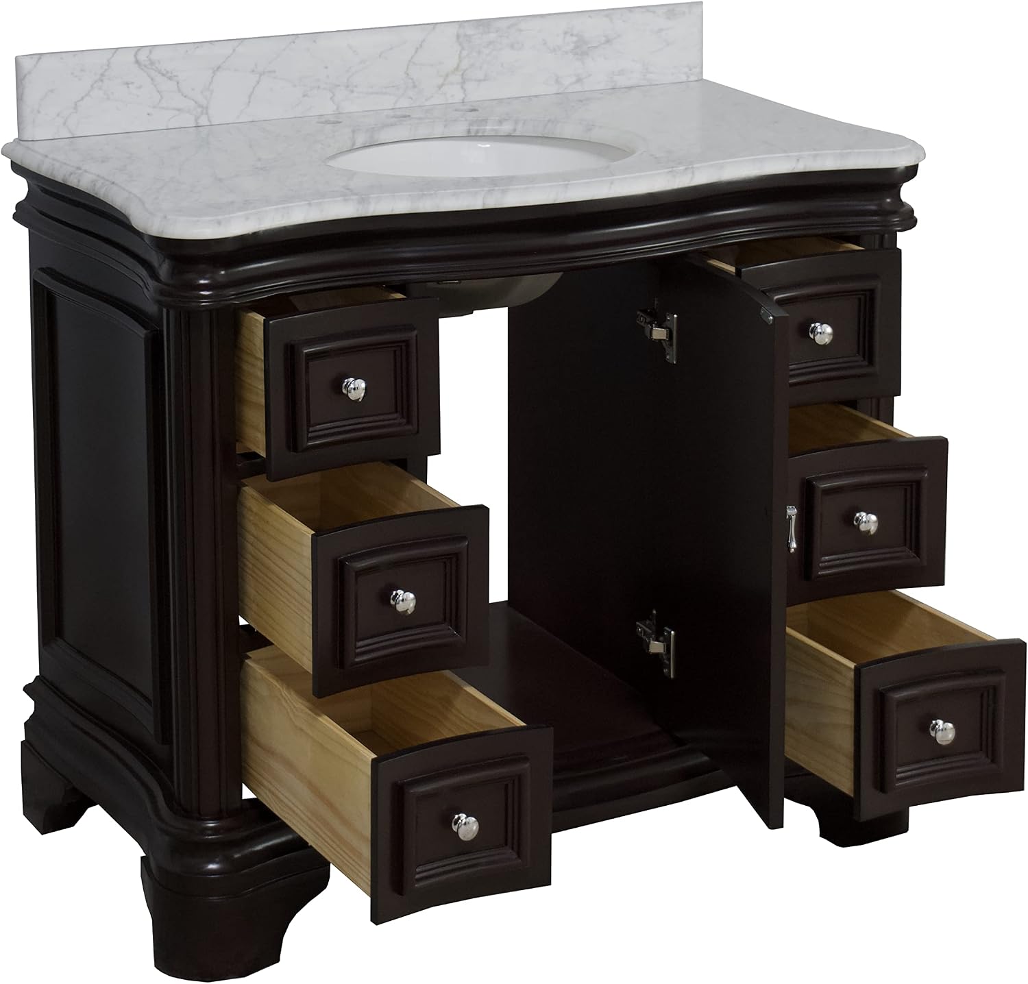 Kitchen Bath Collection Katherine 42-inch Bathroom Vanity (Carrara/Chocolate): Includes Chocolate Cabinet with Authentic Italian Carrara Marble Countertop and White Ceramic Sink