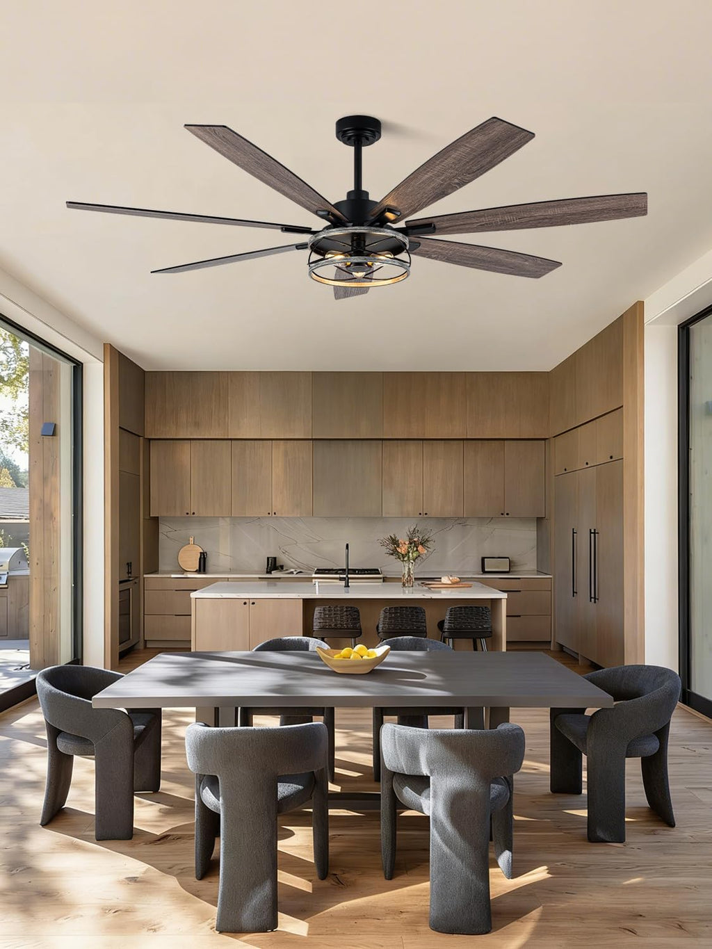 72' Ceiling Fan with Lights and Remote Control, Farmhouse Rustic Caged Ceiling Fan Light Fixture with Double Finish Wood Blades for Bedroom Living Room Kitchen