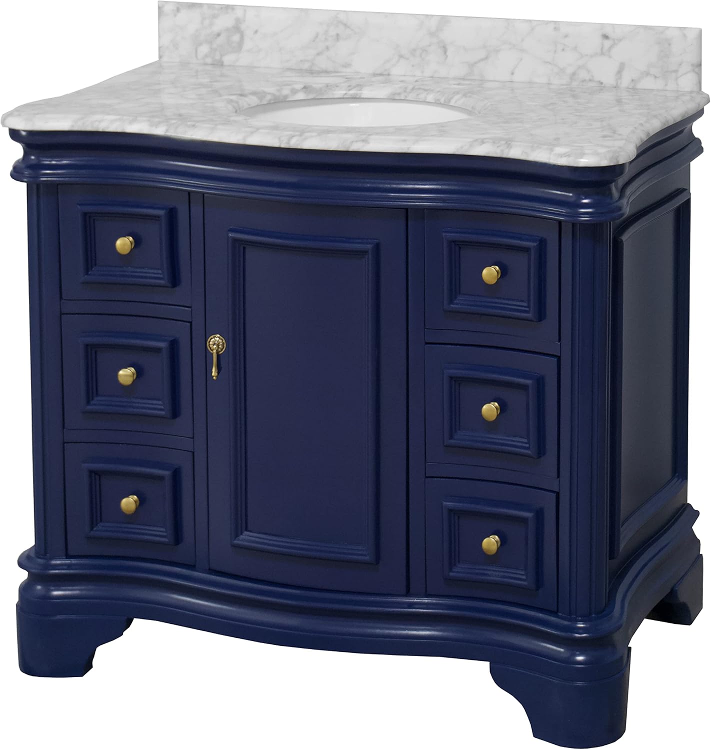 Kitchen Bath Collection Katherine 42-inch Bathroom Vanity (Carrara/Royal Blue): Includes Royal Blue Cabinet with Authentic Italian Carrara Marble Countertop and White Ceramic Sink