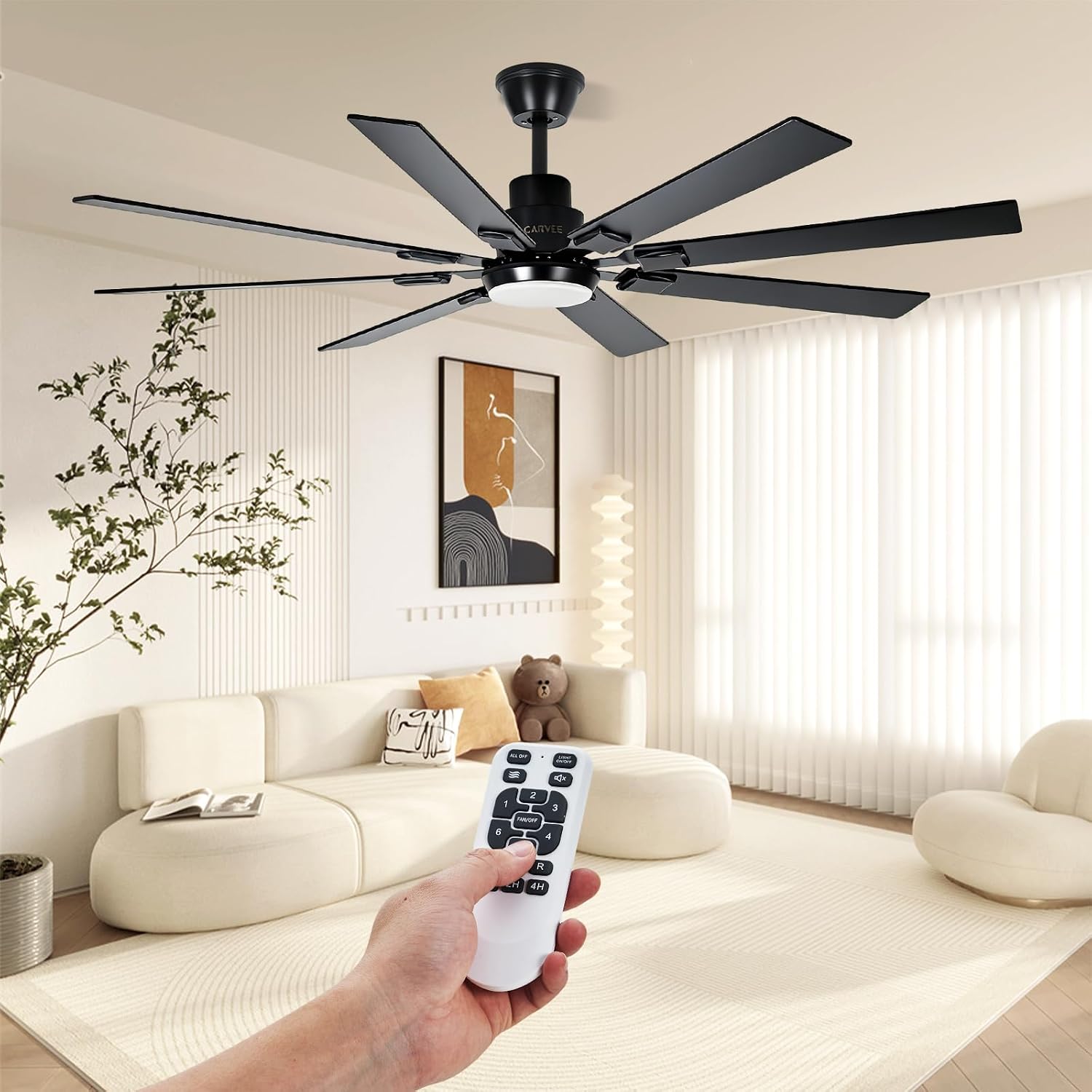 Modern Living Room Ceiling Fans with Lights, 72 Inch Ceiling Fan with Light and Remote,8 Blades 6 Speed Reversible Quiet DC Motor for Bedroom Living Room Library Cafe Outdoor/Industrial