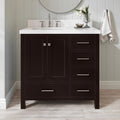 ARIEL Cambridge 36-inch Bathroom Vanity with Sink,Solid Wood, 1.5-inch Pure White Quartz Countertop, Single Rectangular Porcelain Sink, 2 Soft Closing Doors, 5 Dovetail Drawers, Espresso