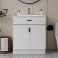 30 Inch White Bathroom Vanity with Ceramic Sink, Modern Freestanding Bathroom Cabinet with Soft-Close Doors & Storage, Moisture-Resistant Paint Surface, Single Sink Vanity for Small Bathroom
