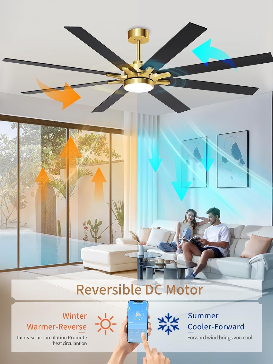 LANMEL Ceiling Fan with Light, Modern Flush Mount Low Profile with Remote Control, Reversible, 3CCT Dimmable, Quiet,LED for Bedroom, Living Room, Indoor/Outdoor Patio Use 72 Inch Gold & Black