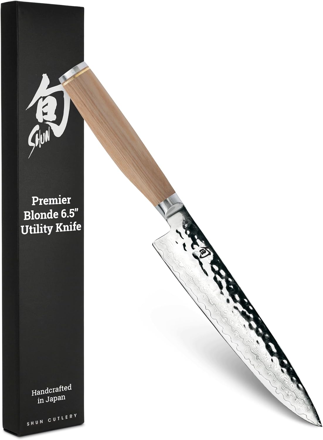 Shun Premier Blonde 6.5' Utility Knife, Handcrafted Japanese Knife, VG-MAX Core with Damascus Stainless Steel Cladding, Pakkawood Handle, Precision and Sharpness for Professional and Home Chefs
