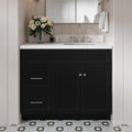 DKB Bradford 42-Inch Black Single Bathroom Vanity with Right Rectangular Undermount Sink, 1.5' Carrara Quartz Countertop, Solid Wood Frame, 2 Soft-Closing Doors, 2 Drawers, Toe Kick, Brushed Nickel