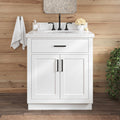 ARIEL Hepburn 30-inch Bathroom Vanity with Sink,Solid Wood, 1.5-inch Pure White Quartz Countertop & Backsplash, Single Oval Porcelain Sink, 2 Soft Closing Doors, 1 Dovetail Drawers, White