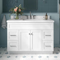 ARIEL Hamlet 48-inch Bathroom Vanity with Sink,Solid Wood, 1.5-inch Pure White Quartz Countertop & Backsplash, Single Rectangular Porcelain Sink, 2 Soft Closing Doors, 4 Dovetail Drawers, White