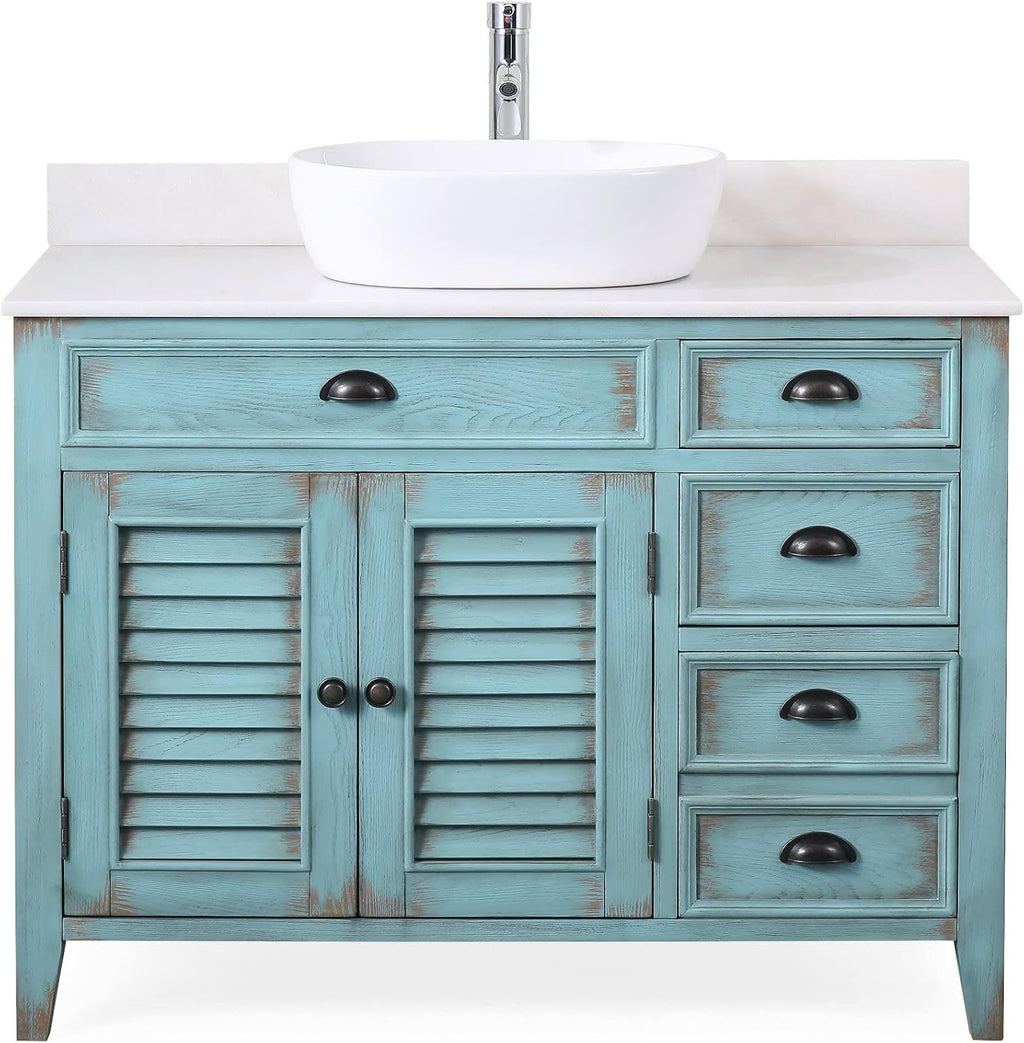 42' Abbeville Vessel Sink Vanity, Distressed Blue - Benton Collection Model CF-78881BU