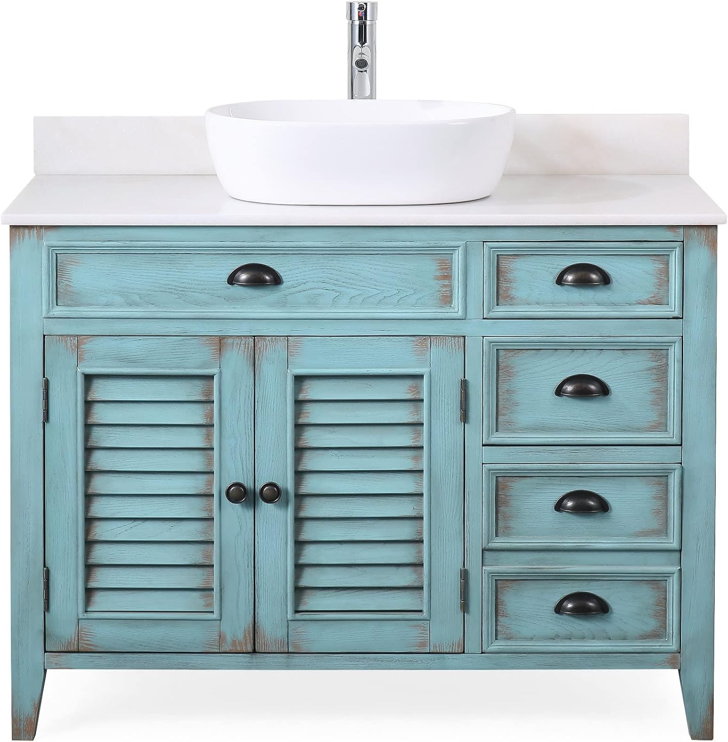 42' Abbeville Vessel Sink Vanity, Distressed Blue - Benton Collection Model CF-78881BU
