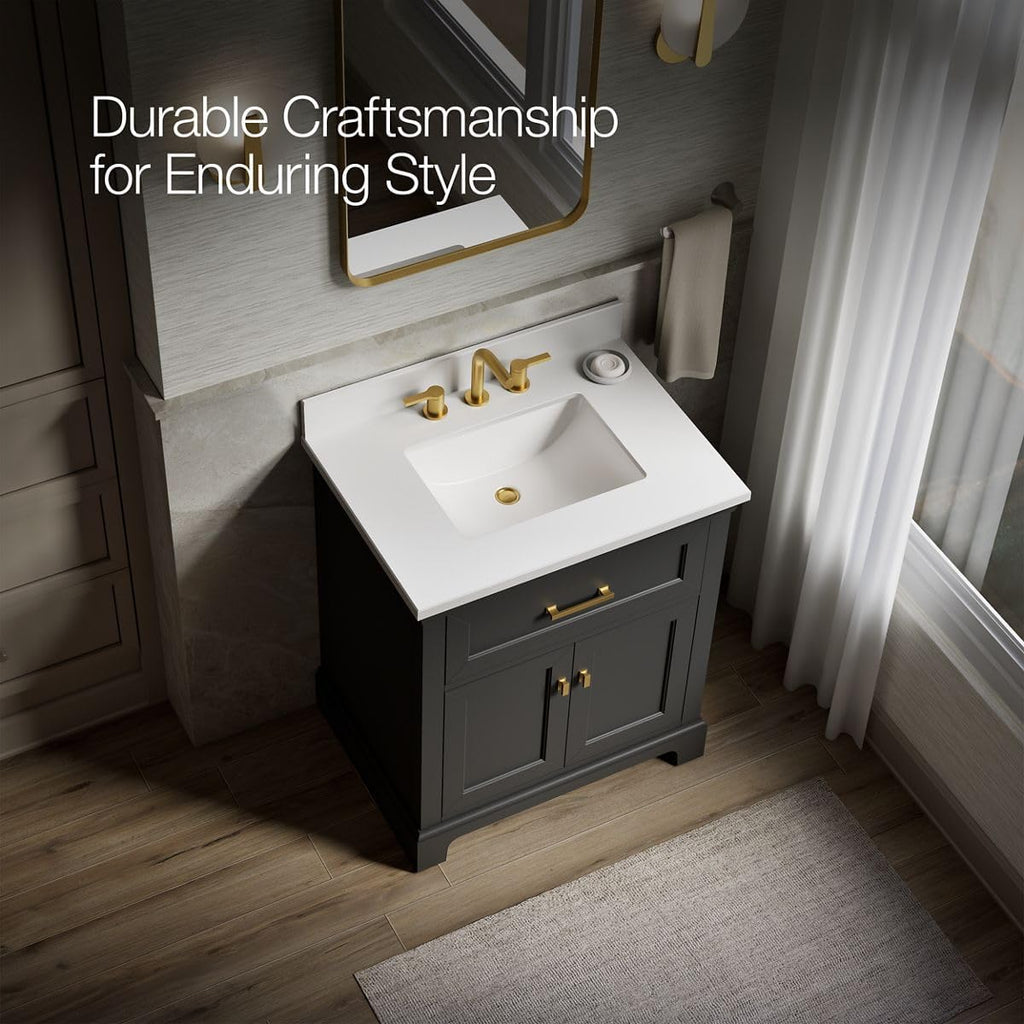 Kohler Charlemont 30' Bathroom Vanity Cabinet with White Sink and Quartz Top, Modern Bathroom Storage, Dark Warm Grey, K-29260-BD1-DWG