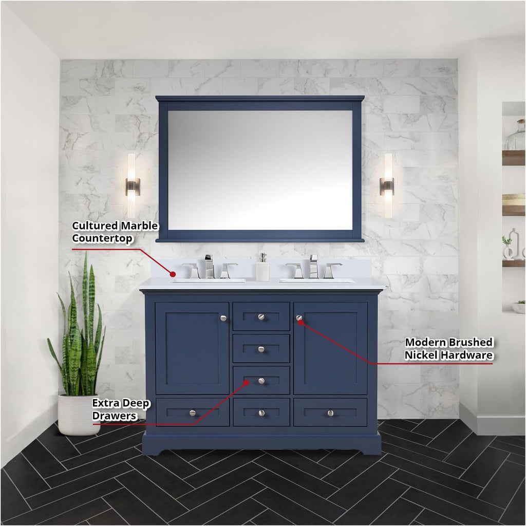 Dukes 48 in. W x 22 in. D Navy Blue Double Bath Vanity and Cultured Marble Top