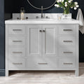 ARIEL Cambridge 48-inch Bathroom Vanity with Sink,Solid Wood, 2-inch Italian Carrara Marble Countertop & Backsplash, Single Oval Porcelain Sink, 2 Soft Closing Doors, 9 Dovetail Drawers, Grey