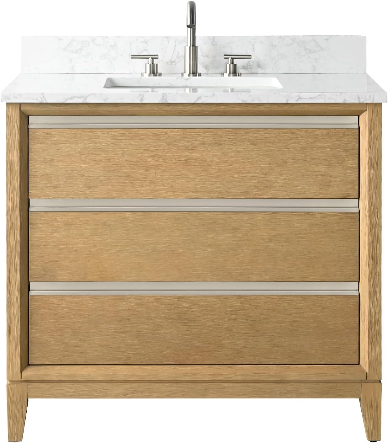 Vanity Art 36 inch Bathroom Vanity with Sink & Ceramic Top, Vanity Cabinet with 2 Drawers & 1 Multifunctional Drawer, Natural Oak, VA8036-NO1