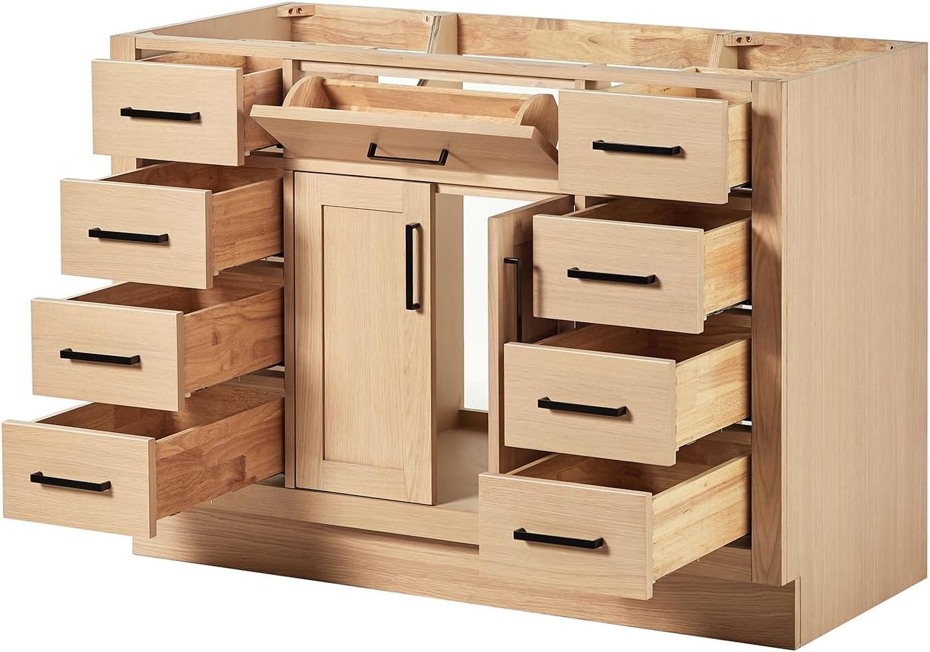 ARIEL Hepburn 48-inch Bathroom Vanity with Sink,Solid Wood, 1.5-inch Carbon Black Quartz Countertop, Single Rectangular Porcelain Sink, Soft Closing Doors, Dovetail Drawers, Oak