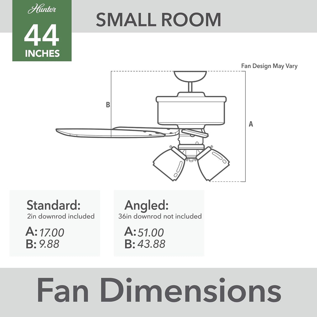 Hunter Fan 44 inch Matte Silver Indoor Ceiling Fan with Light and Pull Chain for Bedroom, Living Room, Office, Basement, Kitchen (Renewed), CC5C27C79