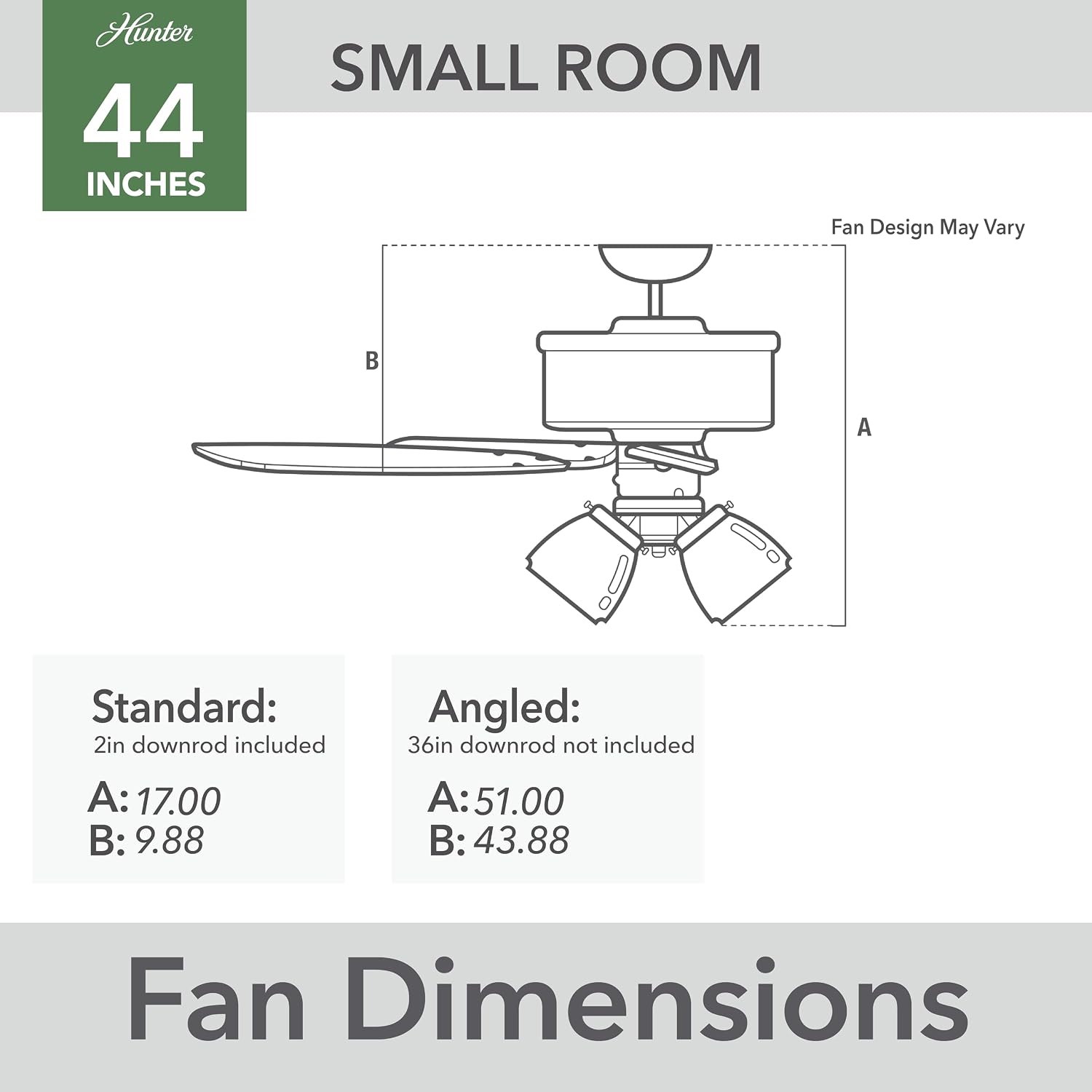 Hunter Fan 44 inch Matte Silver Indoor Ceiling Fan with Light and Pull Chain for Bedroom, Living Room, Office, Basement, Kitchen (Renewed), CC5C27C79