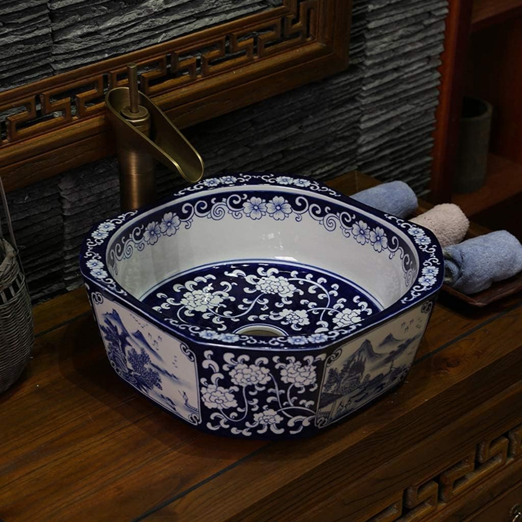 Vessel Sinks, Bathroom Vessel Sink Luxury Hotel Art Sink Vanity Sink Tops Corridor Unique Chinese Laundry Basin Traditional Bathroom Washbasin(A)