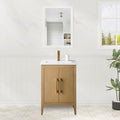 HOMEBEYOND 24 Inch Bathroom Vanities with Sink & Ceramic Top, Single Vanity Cabinet with Basin, Solid Wood Frame, Soft-Closing Doors & Golden Brushed Hardware, Natural Oak