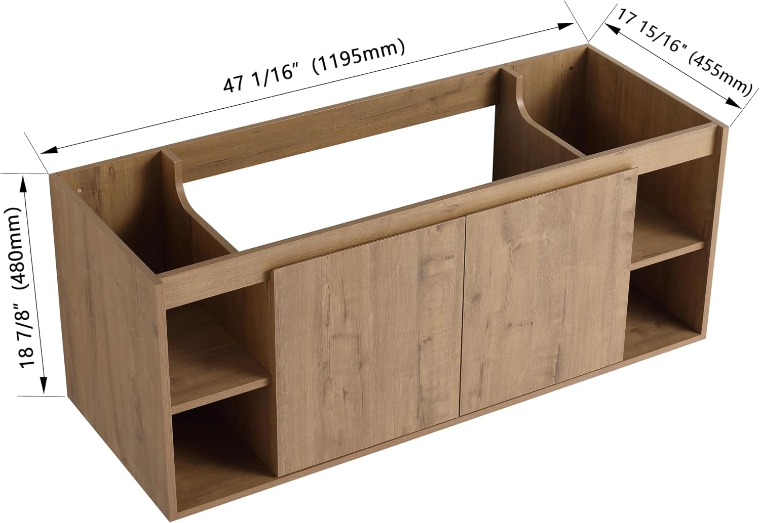 48 Inch Bathroom Vanity Without Sink Top,48' Floating Bathroom Vanity No Sink Top,Modern Floating Vanity Cabinet for Bathroom,Wall Mounted Plywood Vanity Cabinet,Brown