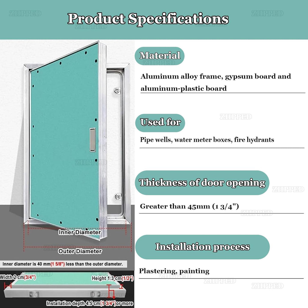 30 32 34 36 38 40 42 44 46 48 50 in Sheetrock Access Panel, Paintable Attic Door Drywall Panel, Hidden Inspection Hatch Electrical Plate Cover 16x30in/40x75cm