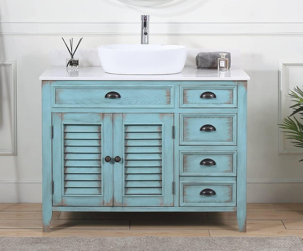 42' Abbeville Vessel Sink Vanity, Distressed Blue - Benton Collection Model CF-78881BU