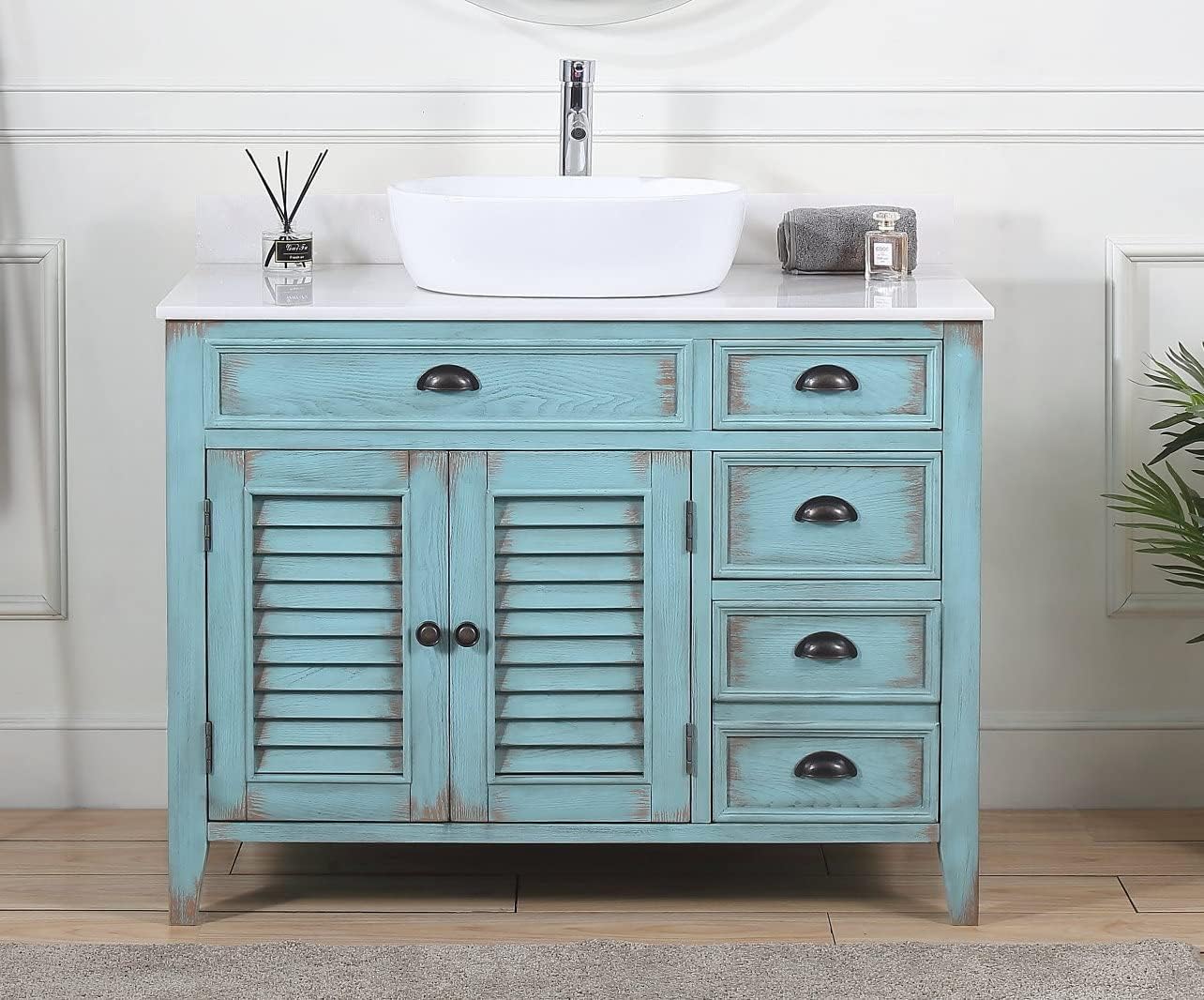 42' Abbeville Vessel Sink Vanity, Distressed Blue - Benton Collection Model CF-78881BU