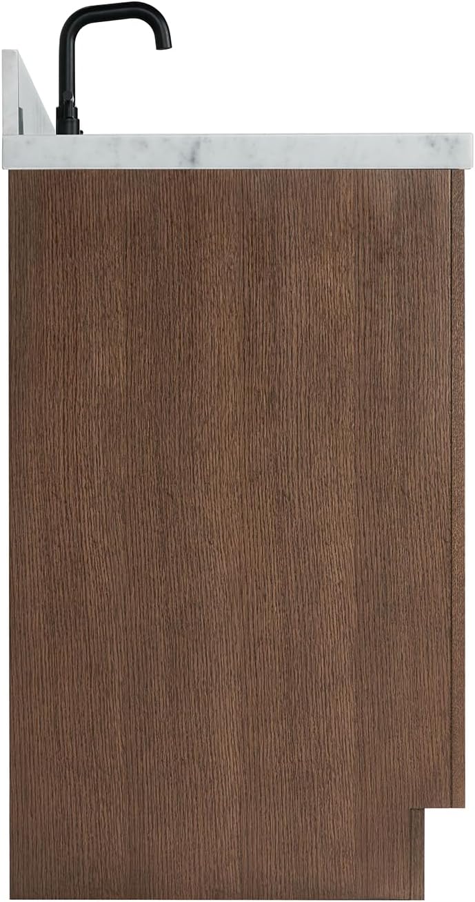 ARIEL Hepburn 60-inch Bathroom Vanity with Sink,Solid Wood, 1.5-inch Italian Carrara Marble Countertop, Single Rectangular Porcelain Sink, 2 Soft Closing Doors, 9 Dovetail Drawers, Brown Oak