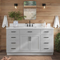 ARIEL Hepburn 60-inch Bathroom Vanity with Sink,Solid Wood, 0.75-inch Italian Carrara Marble Countertop, Single Rectangular Porcelain Sink, 2 Soft Closing Doors, 9 Dovetail Drawers, Grey