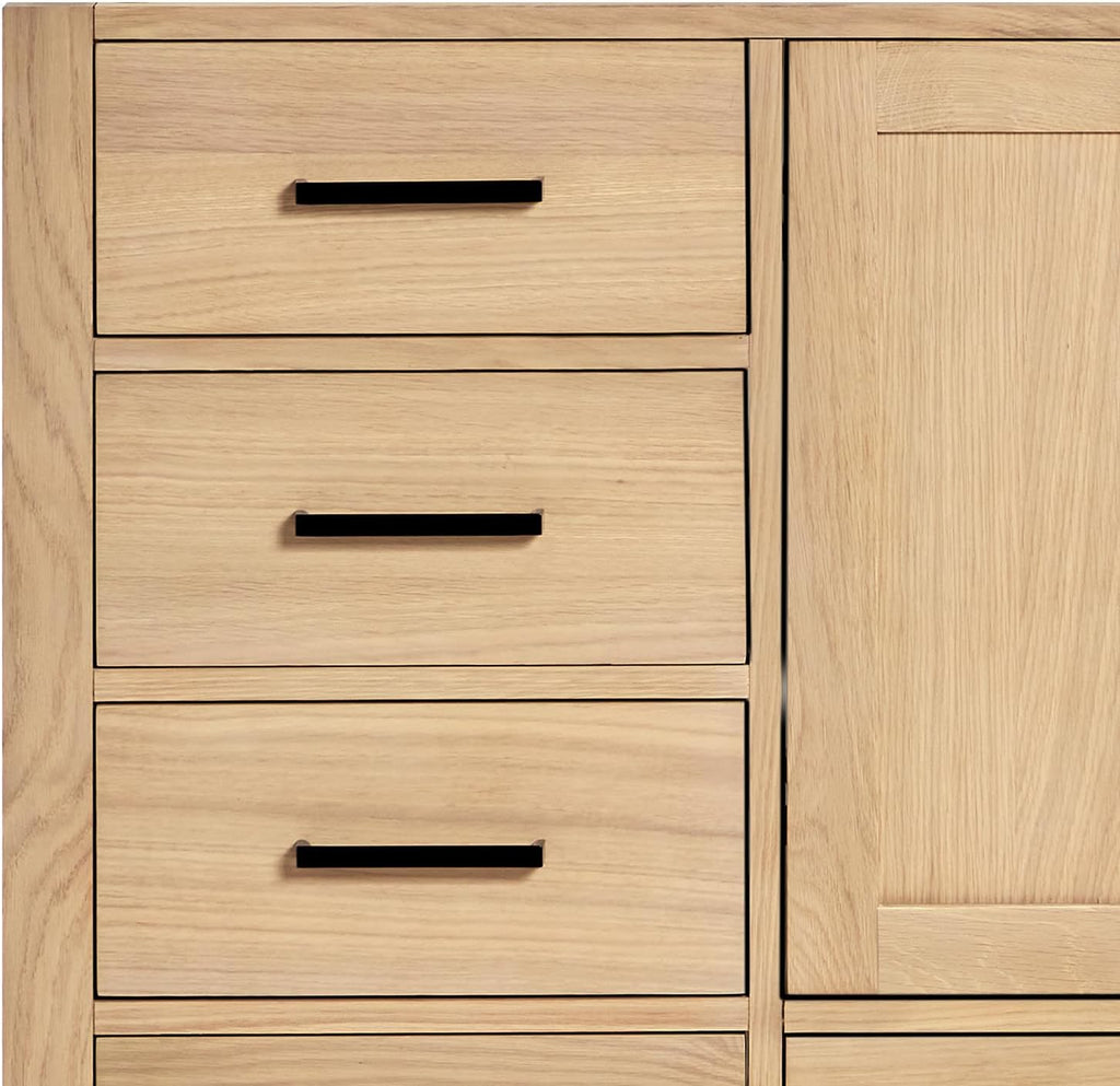 DKB Beckford 42-Inch Oak Single Bathroom Vanity with Sink, Carrara White Quartz Countertop & 1.5' Miter Edge, 4' Backsplash, Soft Closing Door & Drawer, Matte Black Hardware