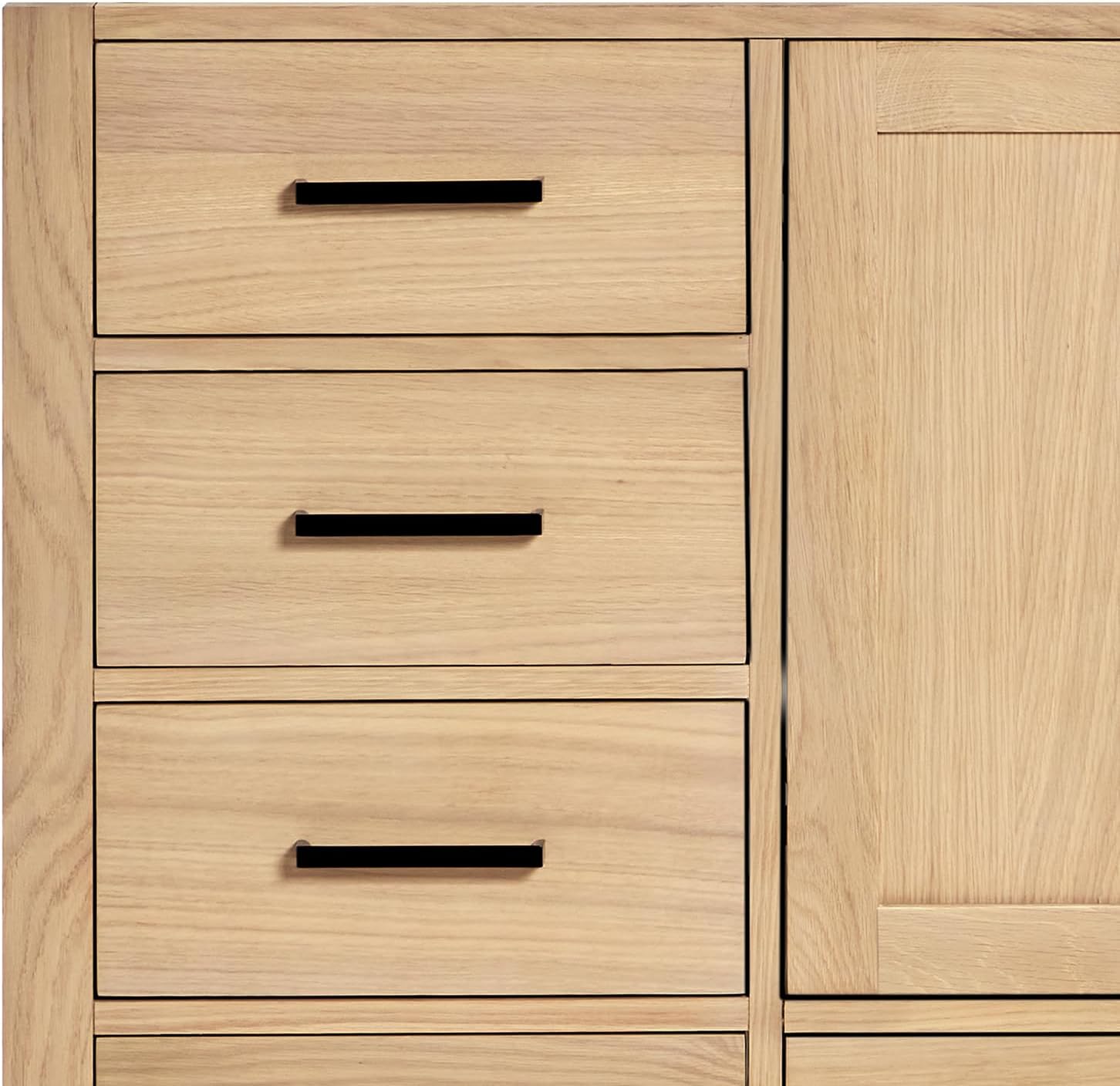 DKB Beckford 42-Inch Oak Single Bathroom Vanity with Sink, Carrara White Quartz Countertop & 1.5' Miter Edge, 4' Backsplash, Soft Closing Door & Drawer, Matte Black Hardware