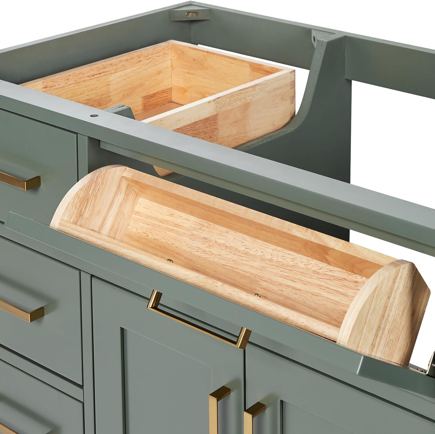 ARIEL Hepburn 36-inch Bathroom Vanity with Sink,Solid Wood, 1.5-inch Carrara White Quartz Countertop, Single Rectangular Porcelain Sink, 2 Soft Closing Doors, 5 Dovetail Drawers, Vintage Green