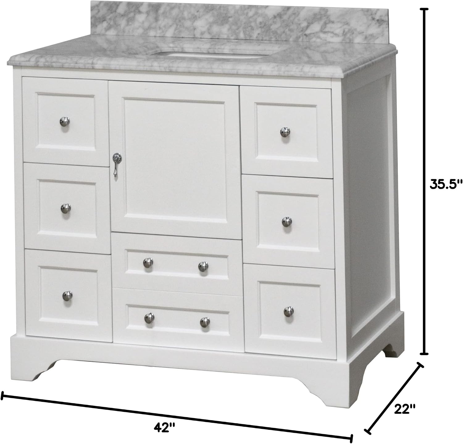 Madison 42-inch Bathroom Vanity (Carrara/White): Includes White Cabinet with Authentic Italian Carrara Marble Countertop and White Ceramic Sink