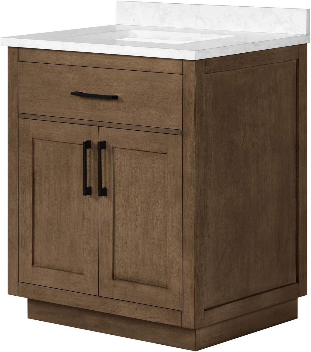OVE Decors Athea 30' Single Undermount Sink Bathroom Vanity with Cultured Marble Countertop and Backsplash in Almond Latte Finish