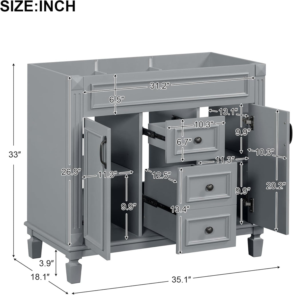 Merax 36' Bathroom Vanities with Matching Medicine Cabinet & Single Sink, Modern Undermount Bathroom Sink Cabinet with 3 Closing Doors & 2 Full Extension Dovetail Drawers