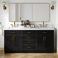 DKB Isabella 72 Inch Bathroom Vanity Double Sink — Black Bathroom Vanity with Sink, 1.5' Edge Italian Carrara Marble Countertop & Backsplash, 4 Soft-Close Doors, 4 Dovetail Drawers, and 2 Tilt Drawers