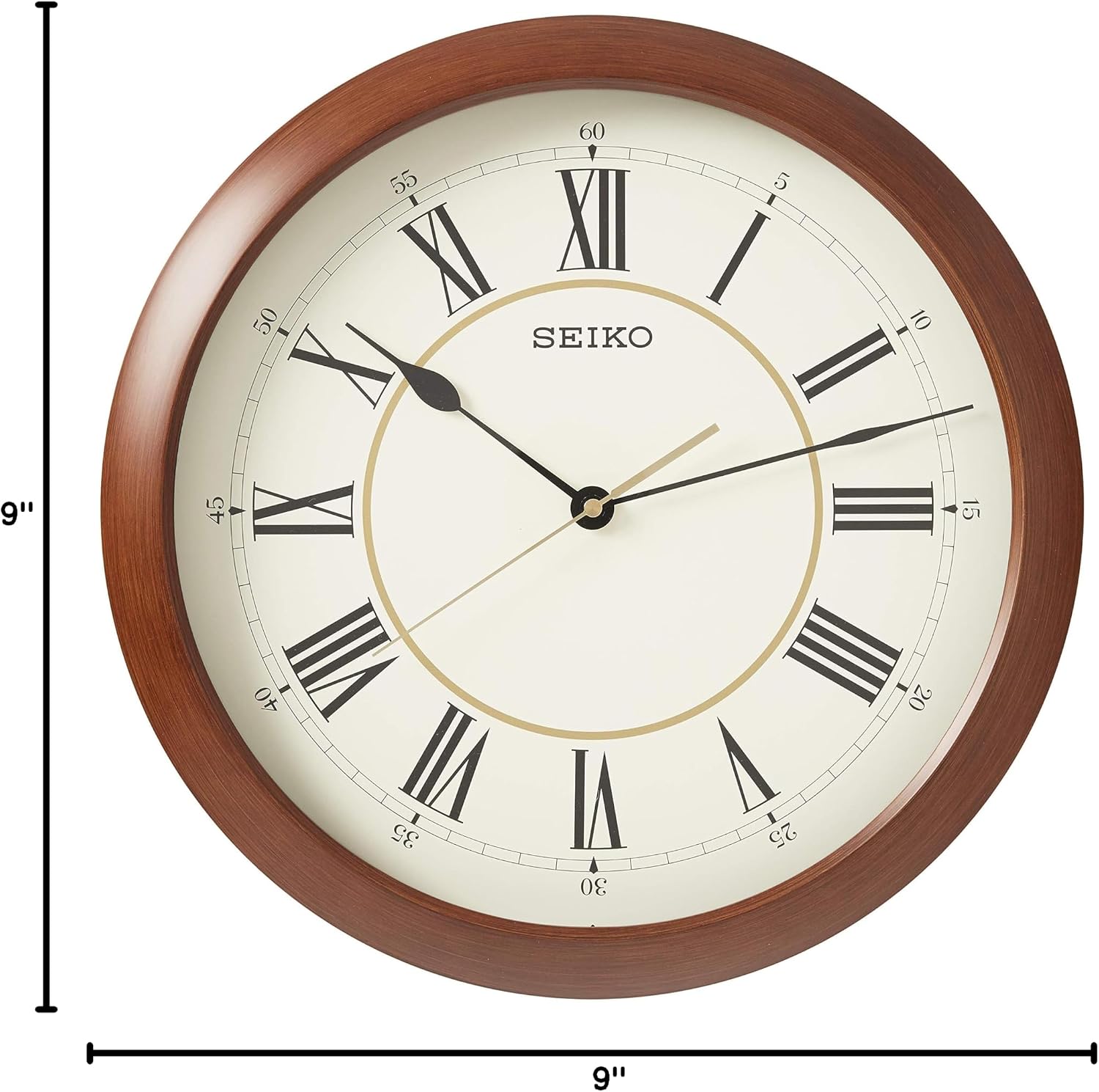 SEIKO 16 Inch Roman Numeral Wood Finish Wall Clock