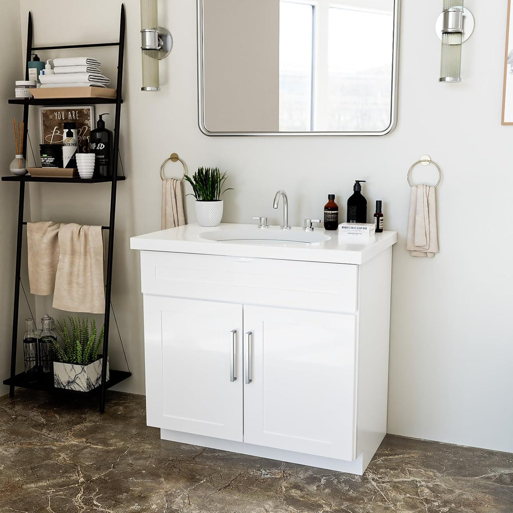 KitchenMan 36 Inch Bathroom Vanity Unassembled Bathroom Sink Cabinet and Vanity for Bathroom, White (Handles and Sink Basin Not Included)