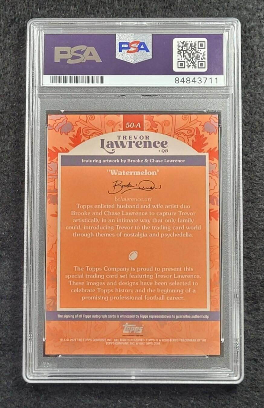 2021 TREVOR LAWRENCE Signed Topps WATERMELON Football Card 74/99-JAGUARS-PSA - NFL Autographed Football Cards
