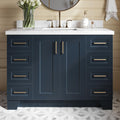 ARIEL Taylor 48-inch Bathroom Vanity with Sink,Solid Wood, 1.5-inch Pure White Quartz Countertop, Single Rectangular Porcelain Sink, 2 Soft Closing Doors, 9 Dovetail Drawers, Midnight Blue